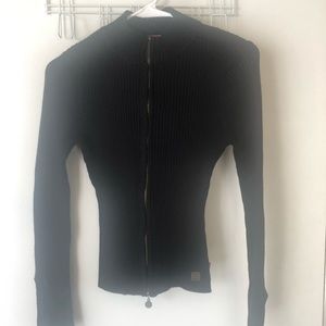 Thalia Sodi Womens Black Ribbed Zipper Sweater